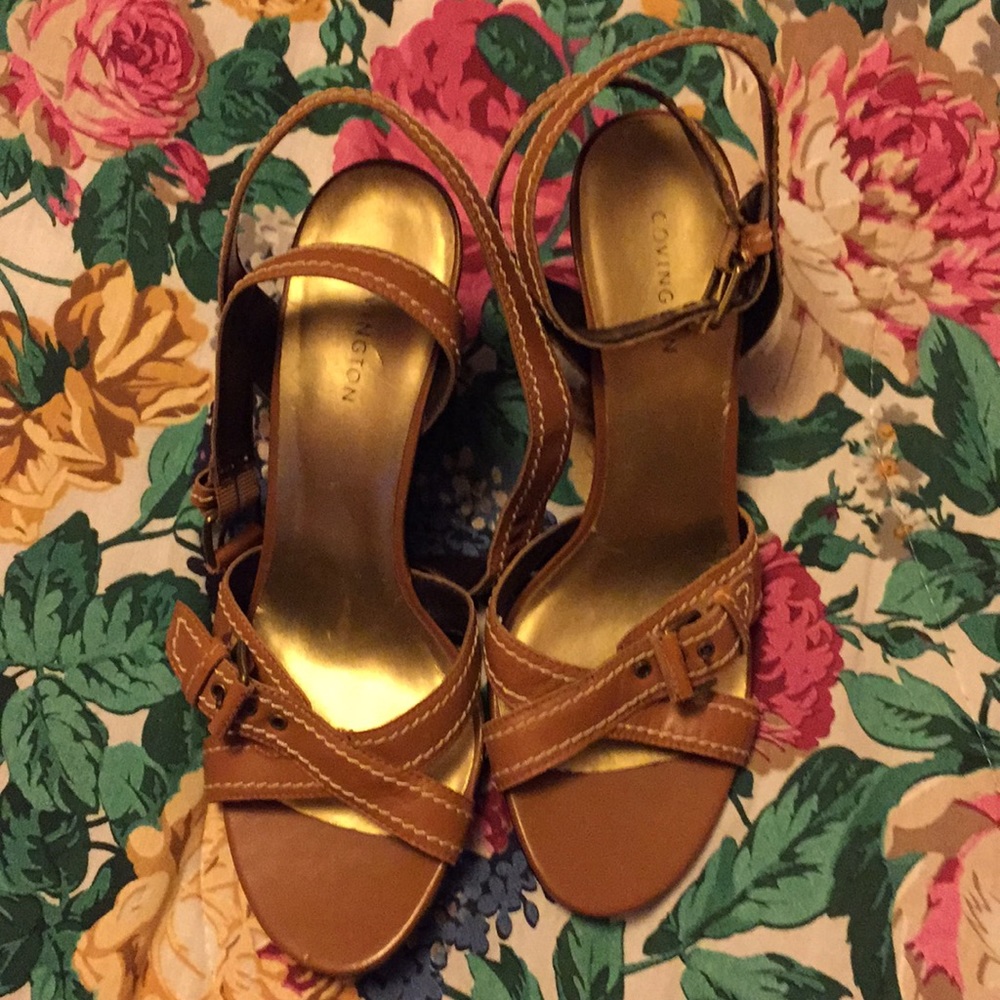 Brown leather wedge sandals